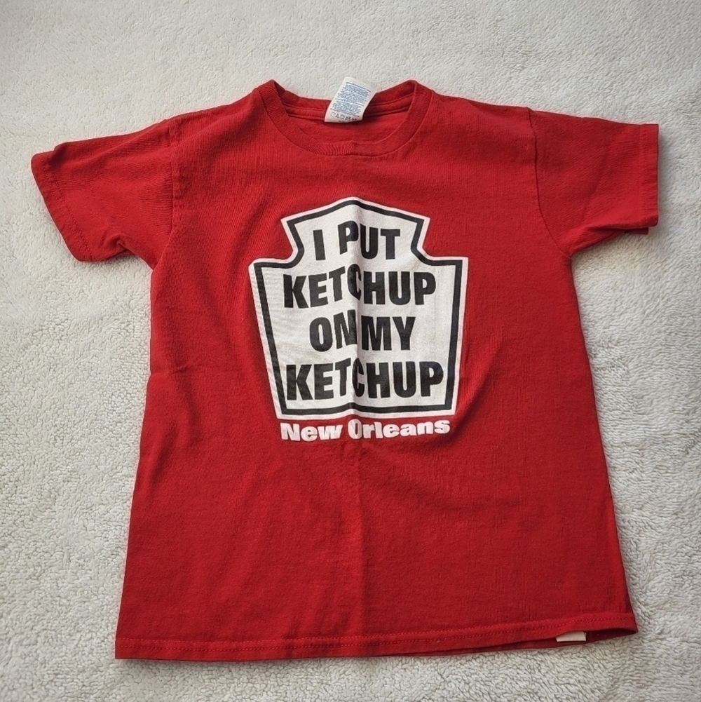 Delta Youth Graphic Red Tee Shirt Ketchup New Orleans Child Size Small